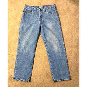 LL Bean Lined Jeans Mens Classic Fit Plaid Flannel Lined Blue Size 36x30